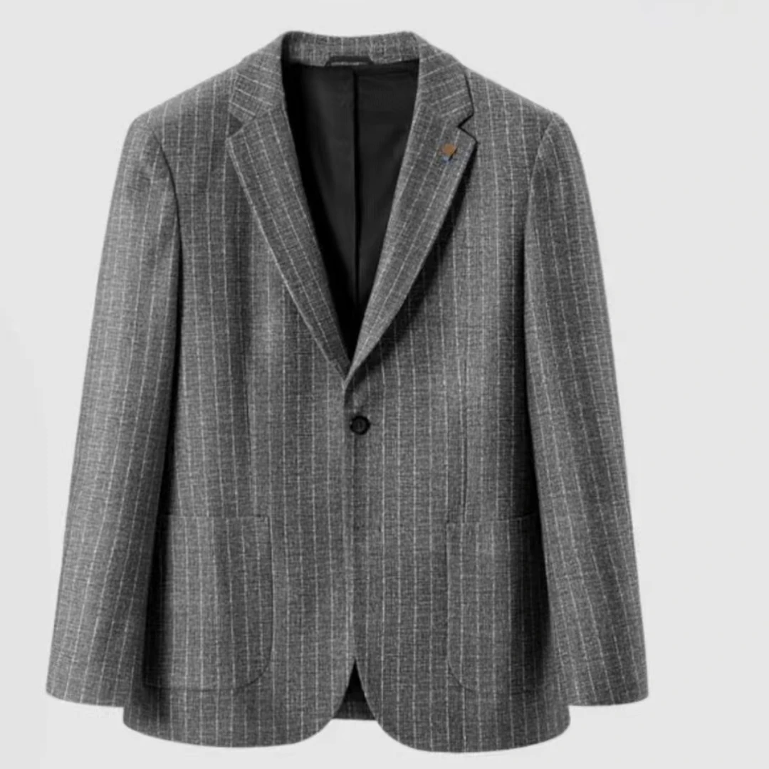 H092 剪标男士春秋款休闲百搭白条纹纹路单西外套