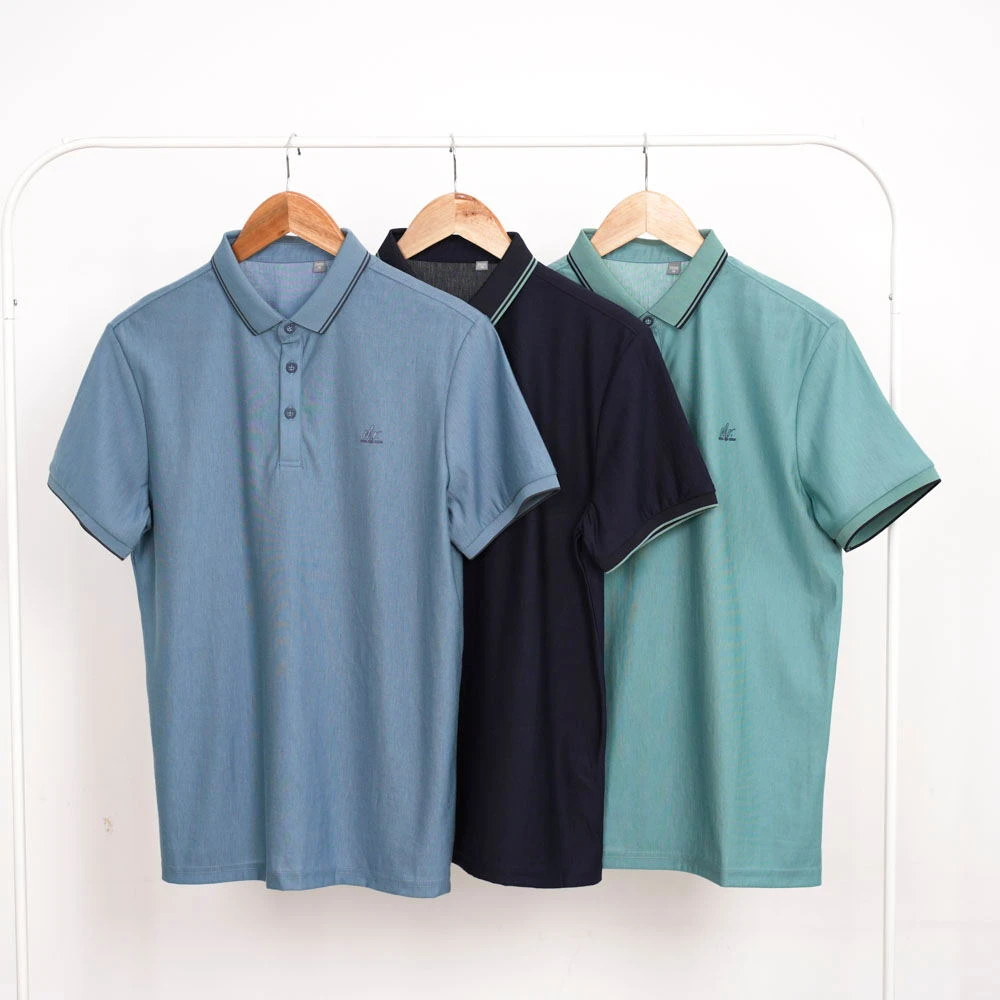 D129 夏季轻薄百搭时尚简约印花点缀三色翻领短袖男士