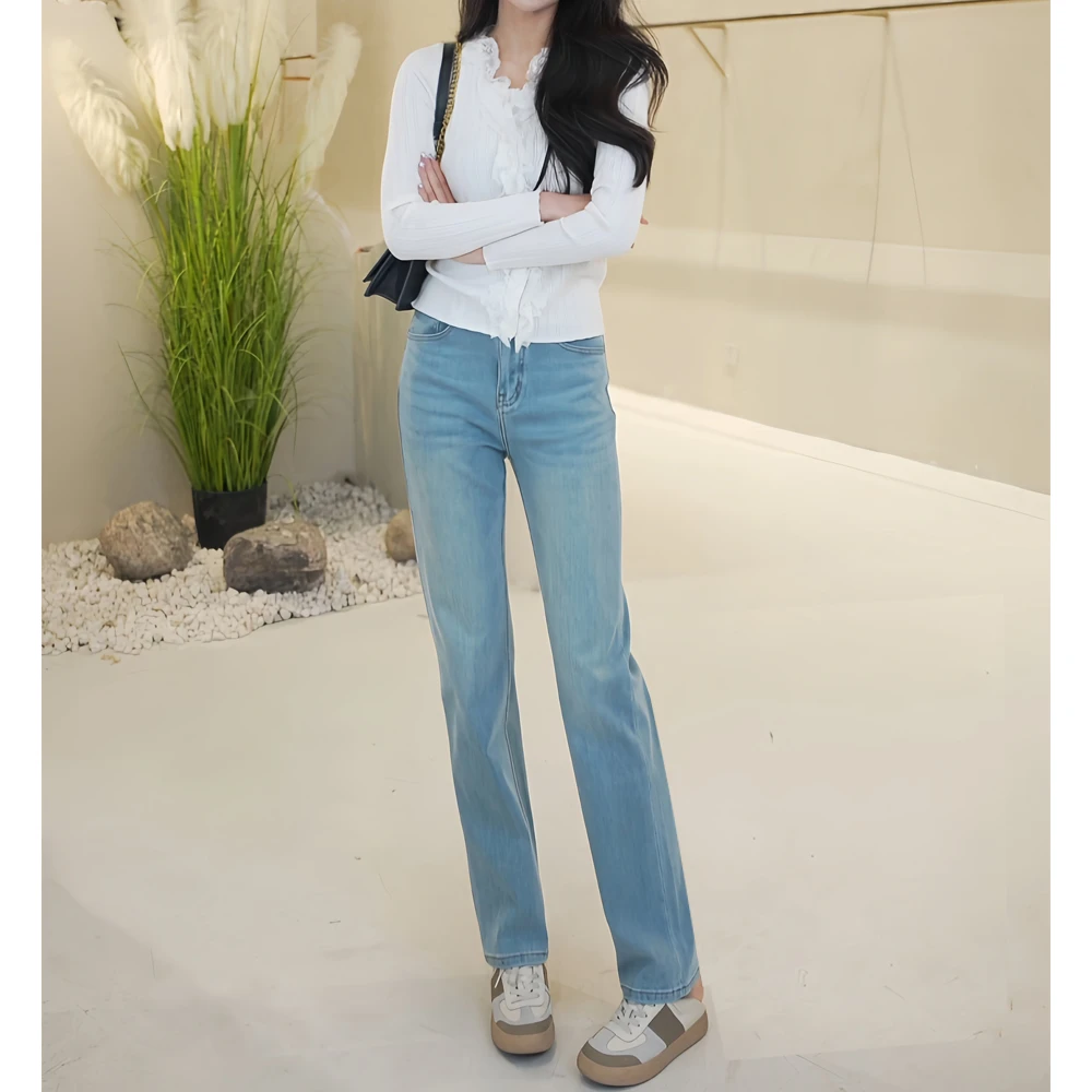 春季 新款 2024-首发- 青蓝四面弹 窄版直筒裤高腰显瘦牛仔裤女