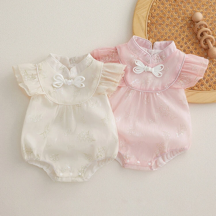 夏季女宝宝满月公主裙婴儿百天蕾丝包屁衣新生儿薄款中国风连体衣