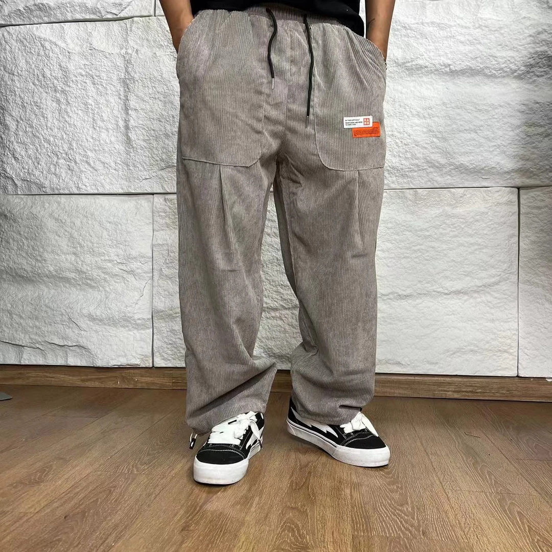 男士灰色灯芯绒阔腿裤条绒直筒休闲裤 裤脚可调 K8125（K2101）