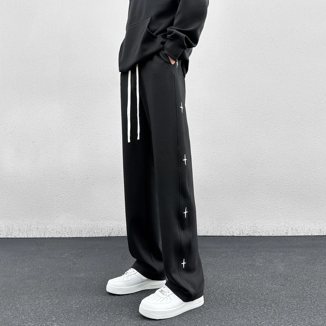 夏季款美式潮牌刺绣星星直筒休闲裤男款复古街头宽松垂感百搭长裤