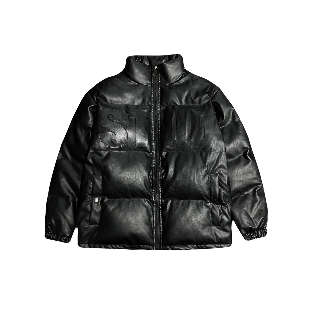 美式高街cleanfit加厚保暖pu皮棉服男女宽松面包服冬季款立领外套