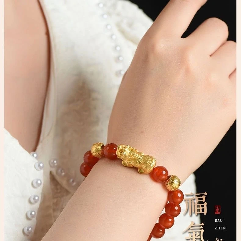 非金属手链 貔貅手链男女红色珠情侣手串皮丘手饰不掉色七夕送礼