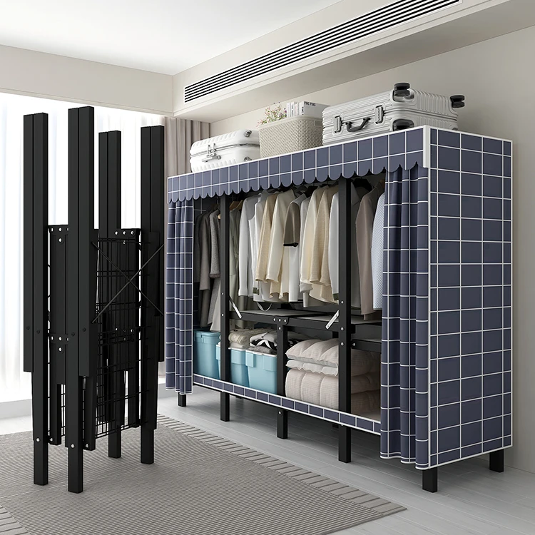 衣柜出租房专用免安装折叠卧室家用加厚加粗加固全钢结实简易衣柜