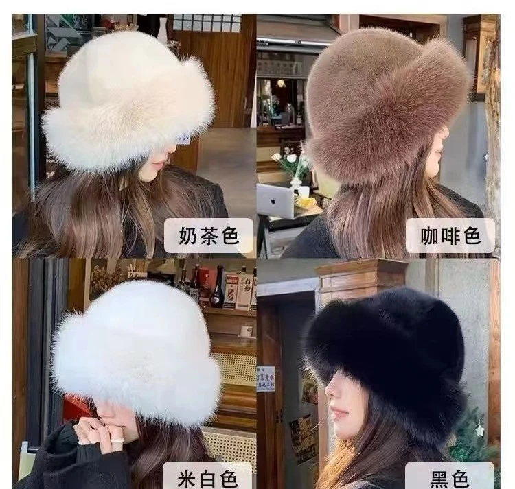 新款帽子女秋冬季时尚狐狸毛帽子百搭贝雷帽加厚圆顶帽保暖公主帽