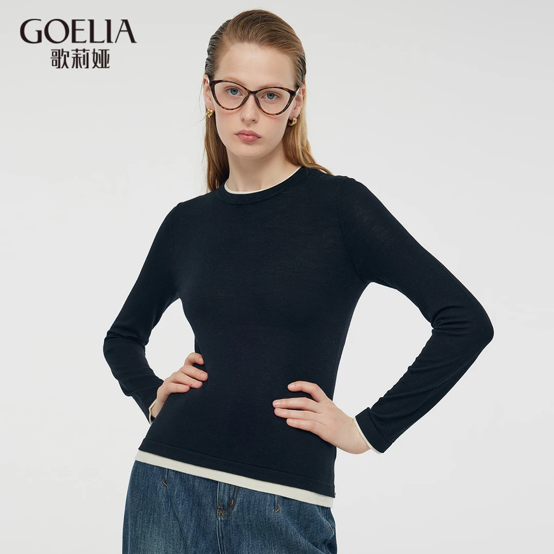 歌莉娅 冬季新品 可机洗绵羊毛假两件毛衣1CDJ5J350