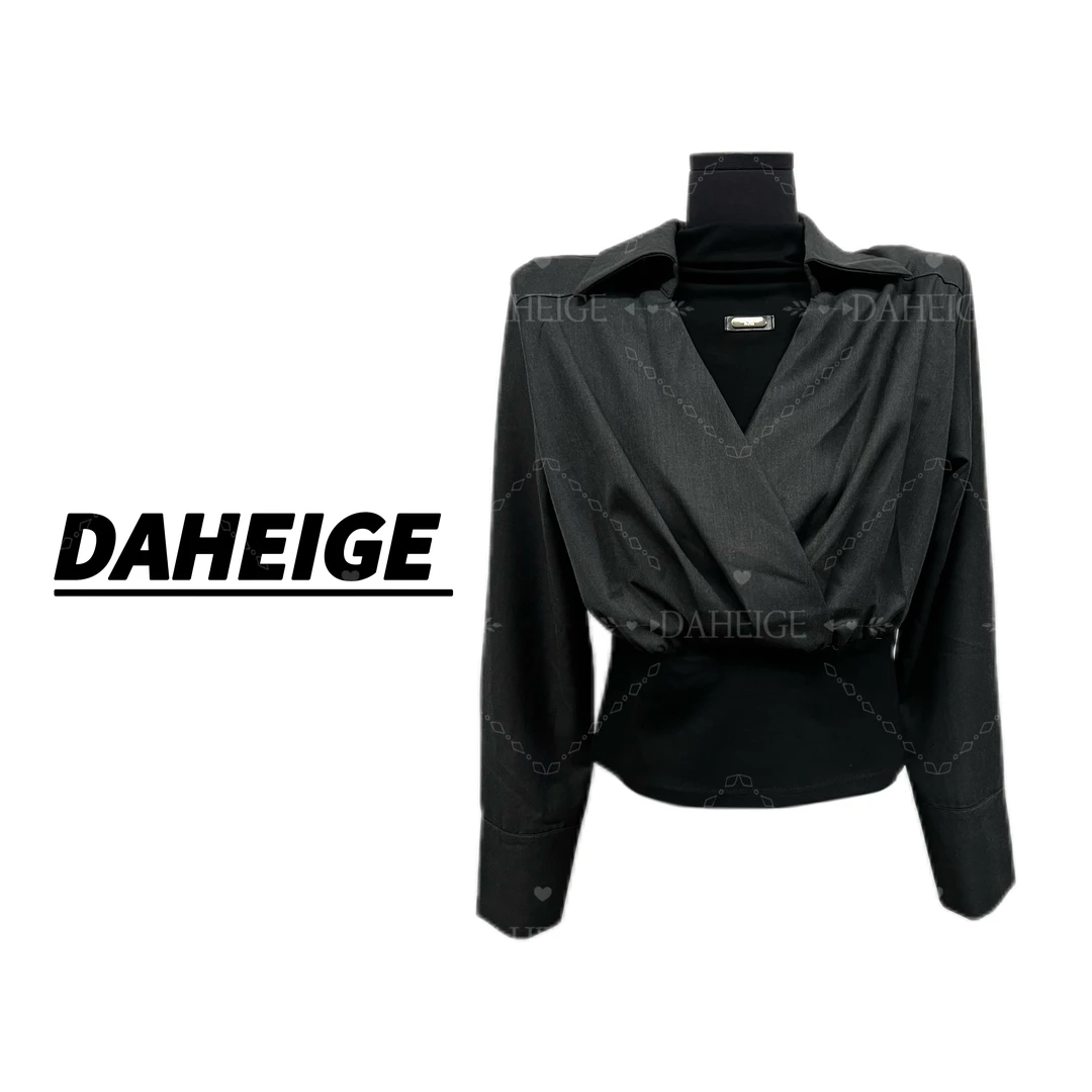D.hge黑哥843#御姐感独特别致修身收腰冬季穿搭高级感假两件衬衫