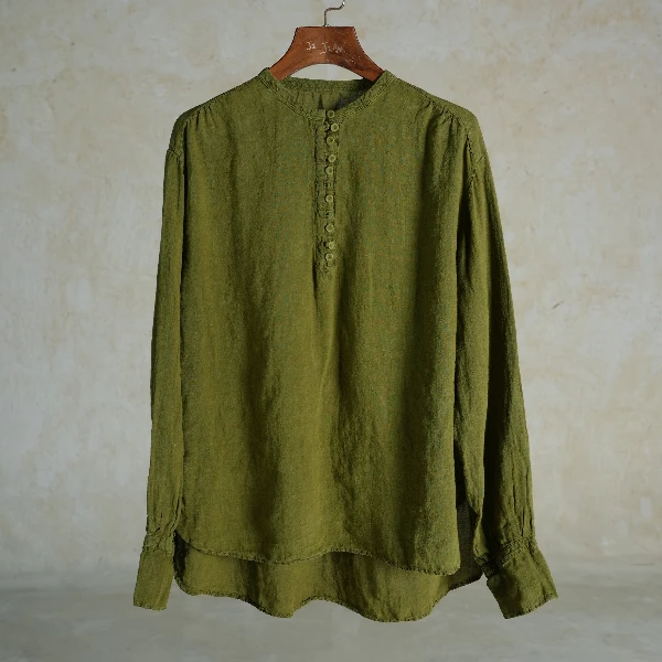 几见 原创春款新品茶色亚麻圆领衬衫简约文艺上衣禅意慵懒WT1310