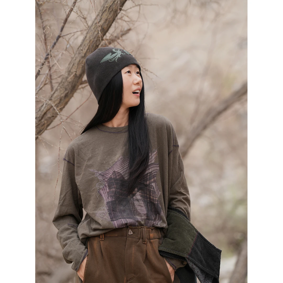 几见 原创设计秋季长袖T恤棉麻上衣简约透气宽松衬衣慵懒风WT3311