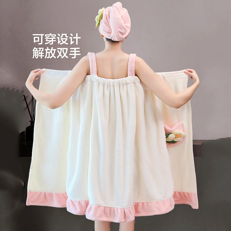 夏季浴巾女三件套浴裙洗澡家用成人可穿可裹浴袍干发帽吸水新款