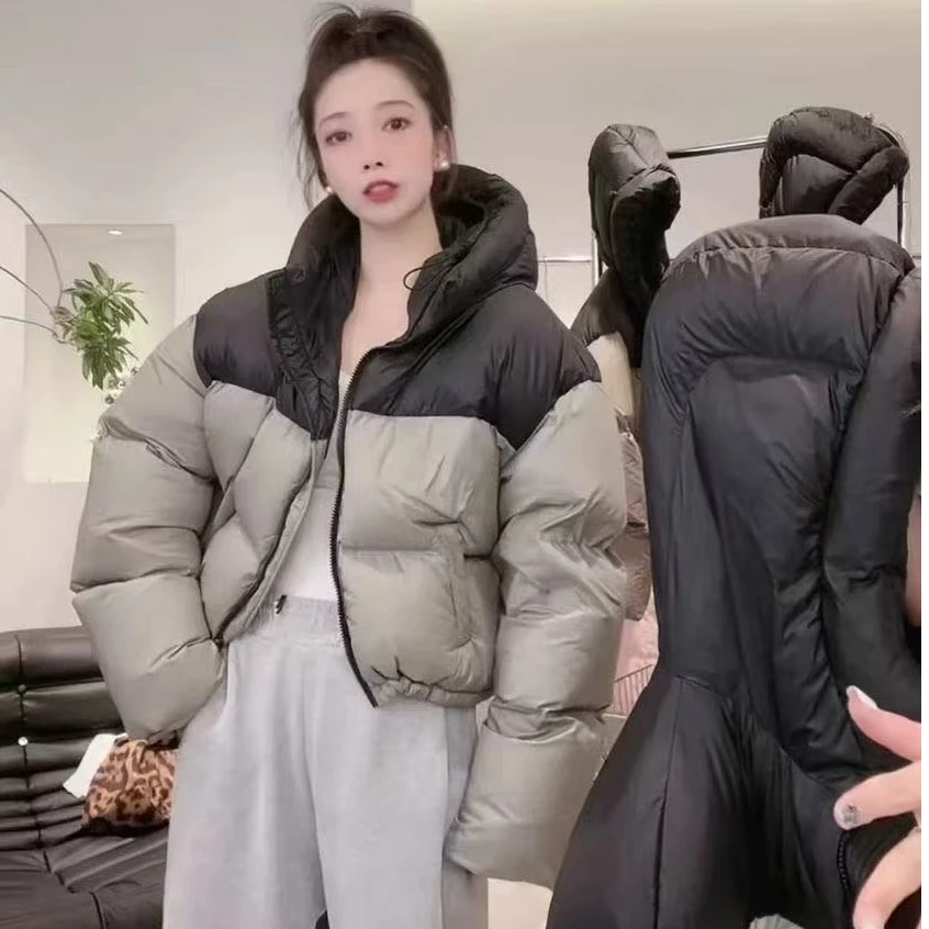 88203拼色肯豆风2024棉服女时尚宽松加厚棉袄外套