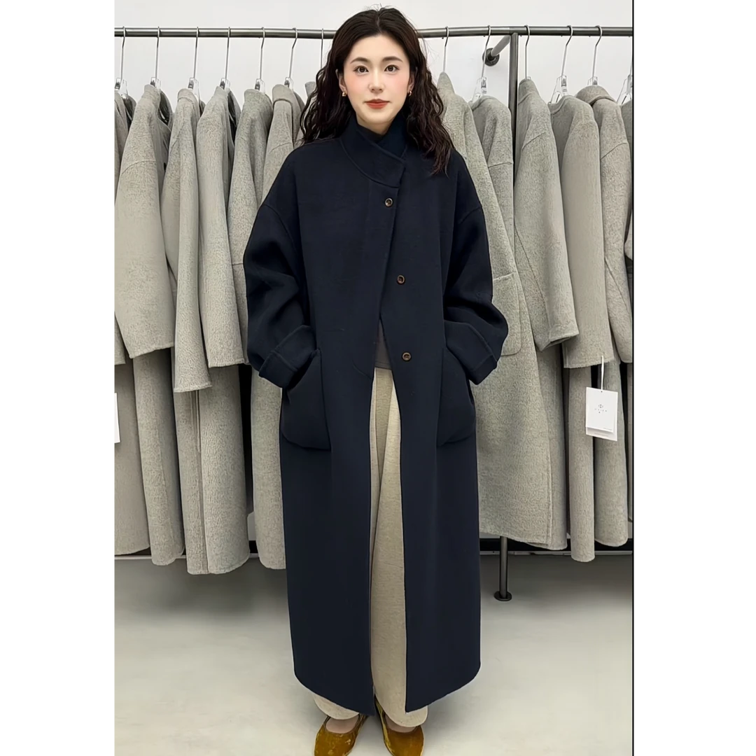 【南韩欧尼】新款韩版立领长款羊毛女士大衣时尚气质休闲秋冬百搭