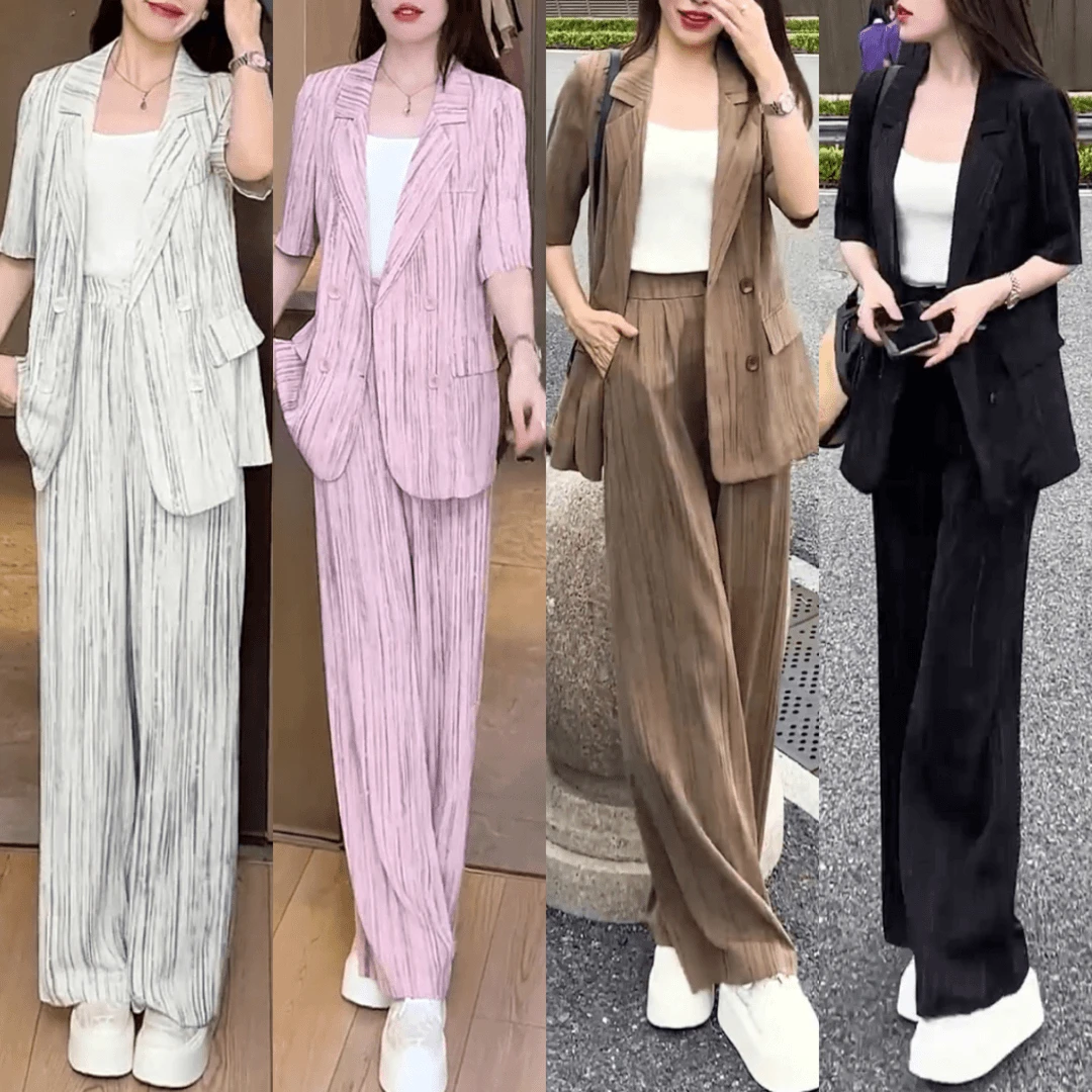 2024时尚西装套装女夏季新款洋气显瘦薄款凉感西服高腰阔腿两件套