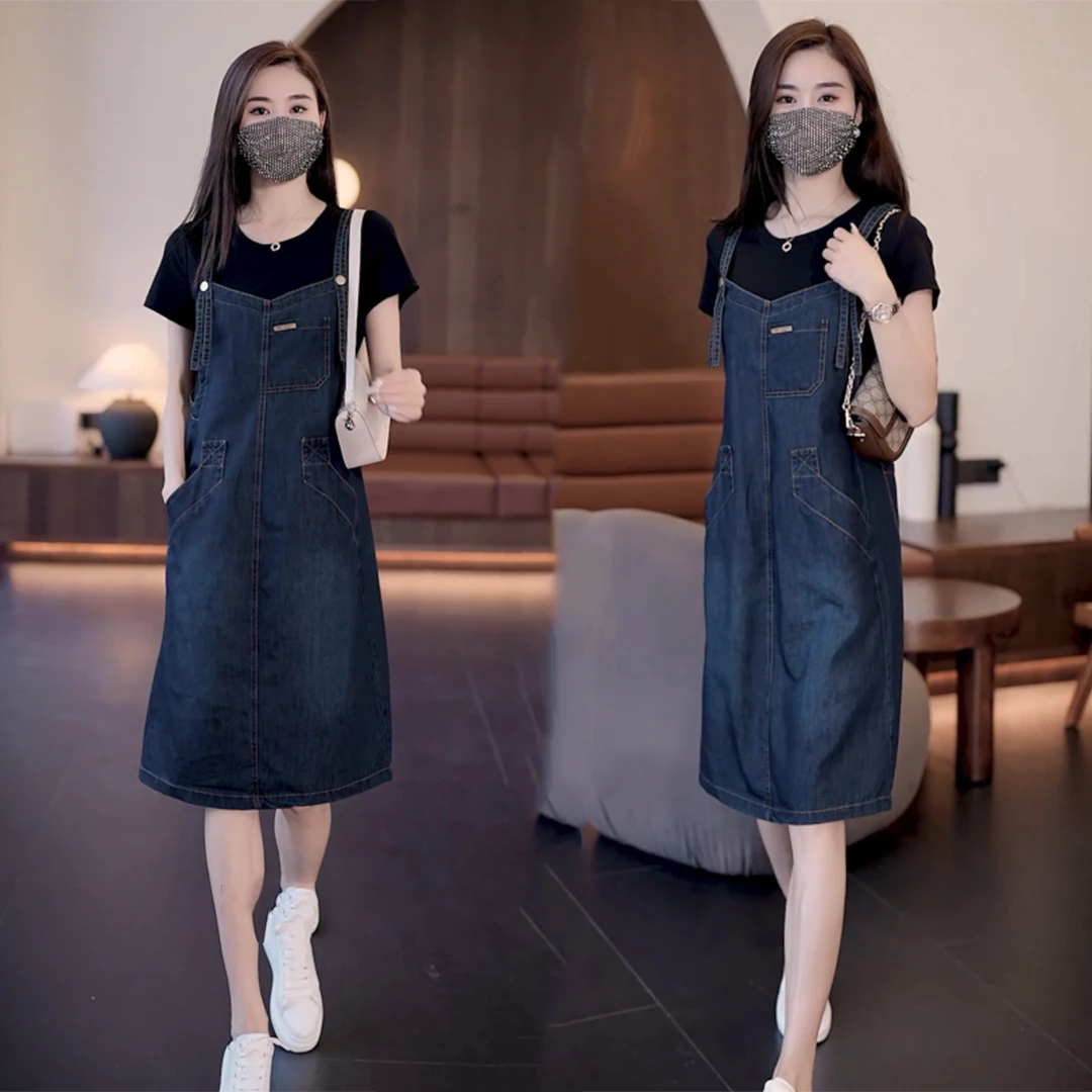 春秋季新款洋气减龄显瘦时尚休闲牛仔连衣裙女过膝长裙气质复古