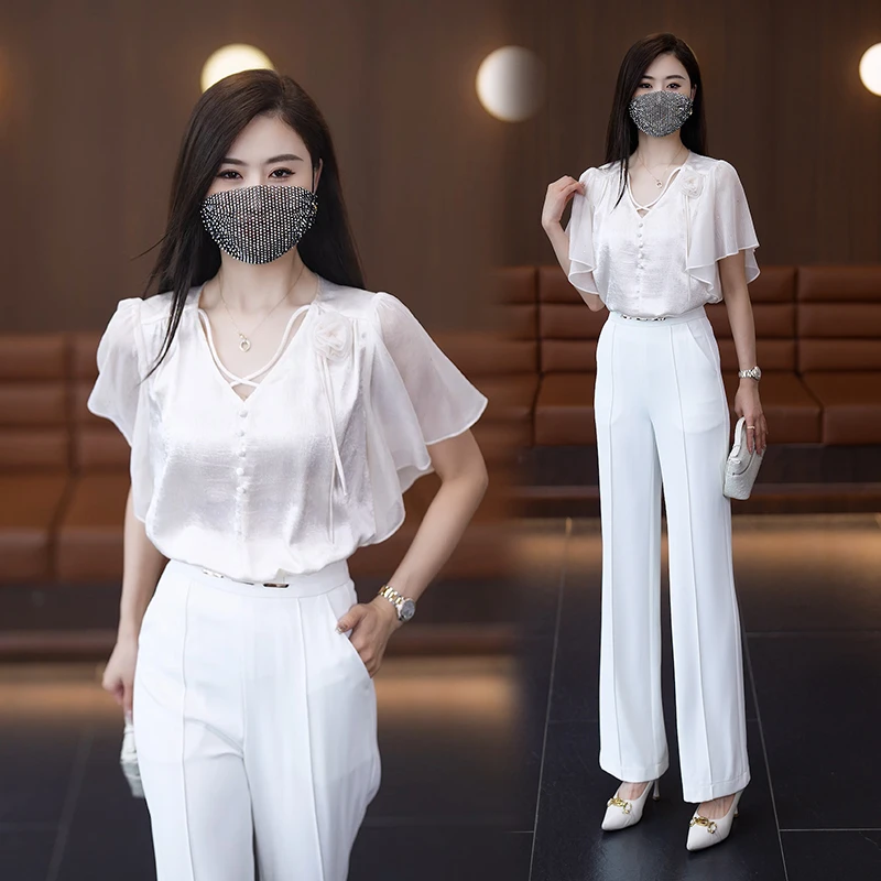 气质高级缎面法式2024短袖衬衫夏季洋气新款通勤百搭宽松上衣