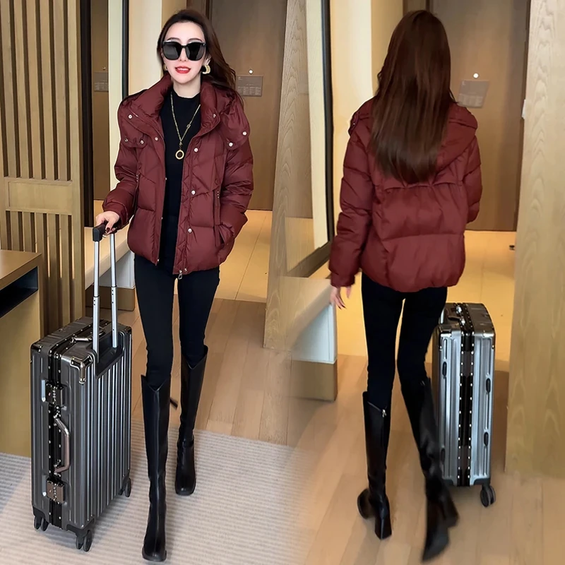 时尚洋气短款棉服女2024冬季新款韩版宽松保暖连帽棉衣外套潮