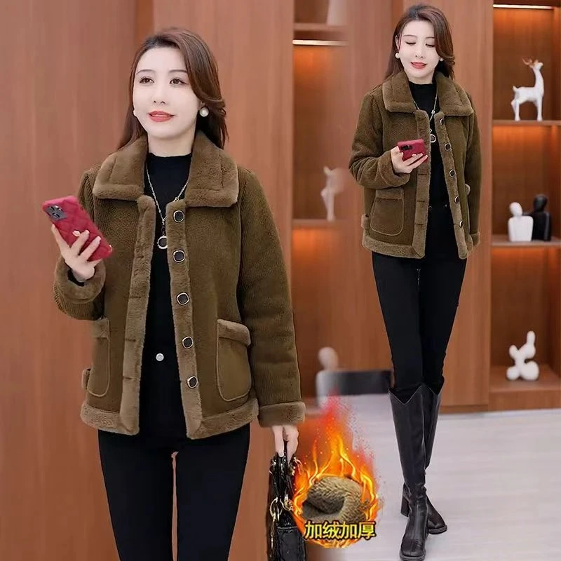 女秋冬季新款韩版气质轻熟风百搭大衣女高档加绒加厚上衣外套