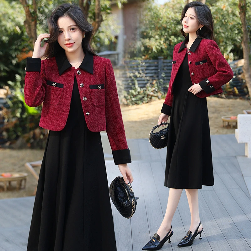 小香风套装裙女2025春秋新款时尚洋气减龄气质女神范连衣裙两件套