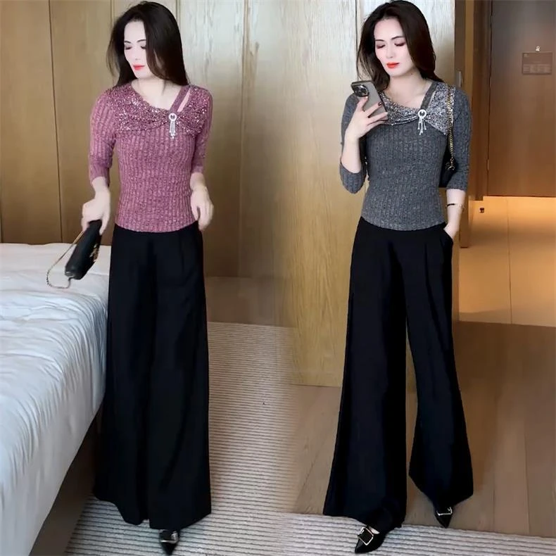 春秋冬气质显瘦T恤小众设计感一字肩袖洋气时尚减龄长袖上衣