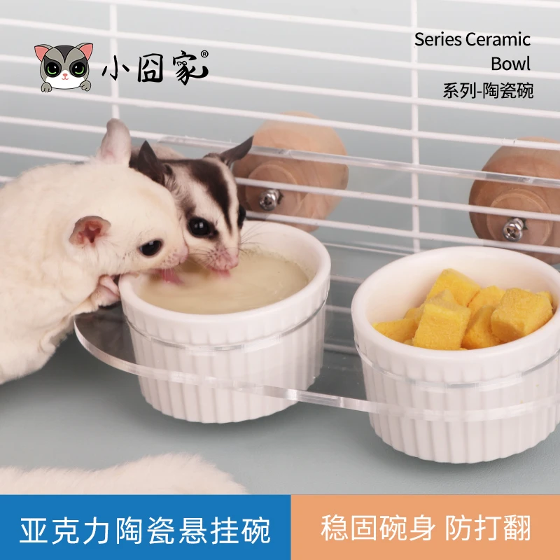 小囧家蜜袋鼯食碗亚克力平台陶瓷悬挂碗仓鼠用品花枝鼠防翻饭碗