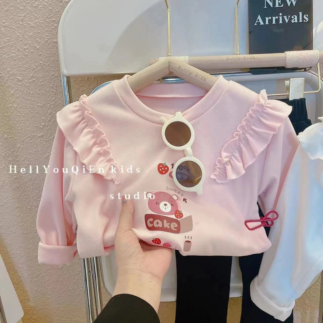 2024春秋款儿童女宝花边时尚T恤长袖打底衫女宝洋气舒适秋衣