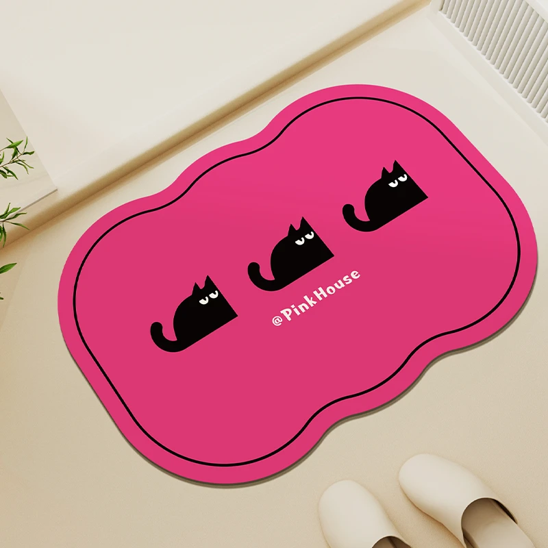 可爱小猫软卫生间硅藻泥地垫吸水防滑脚垫淋浴间速干浴室浴室垫