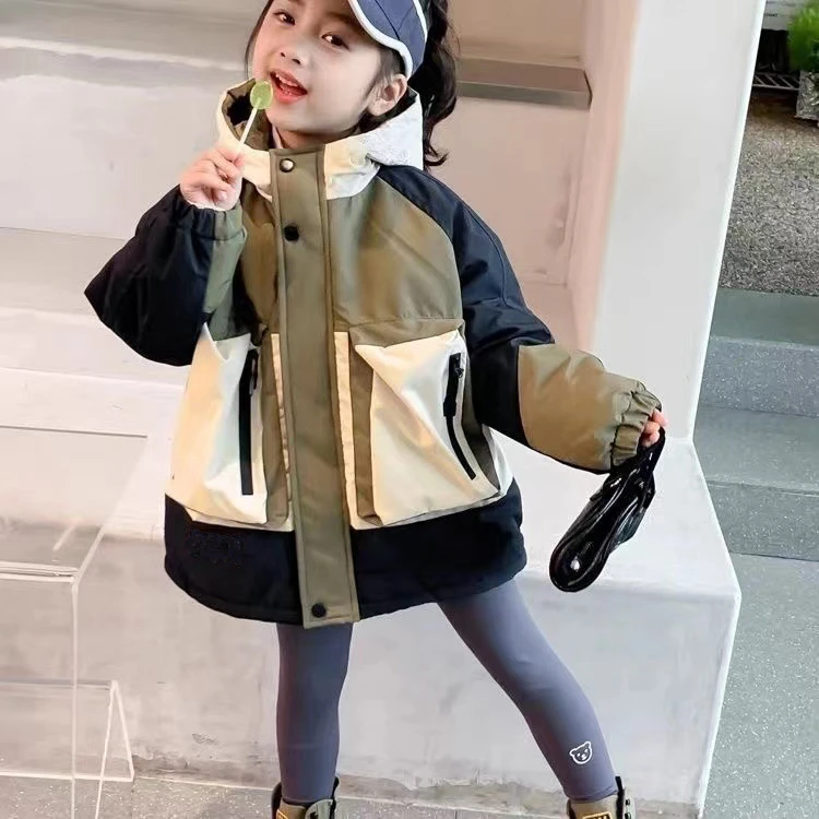 女童秋冬季棉服加绒加厚儿童冲锋衣外套洋气韩版宝宝连帽派克服潮