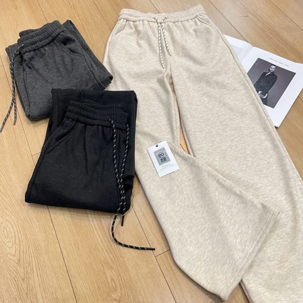 【MIDUO米多】冬季加绒加厚垂感直筒裤女松紧腰显瘦休闲糯米裤