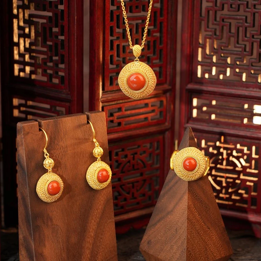 ZOCAI/佐卡伊【传世之美】品牌古法黄金吊坠耳饰花丝国色芳华系列