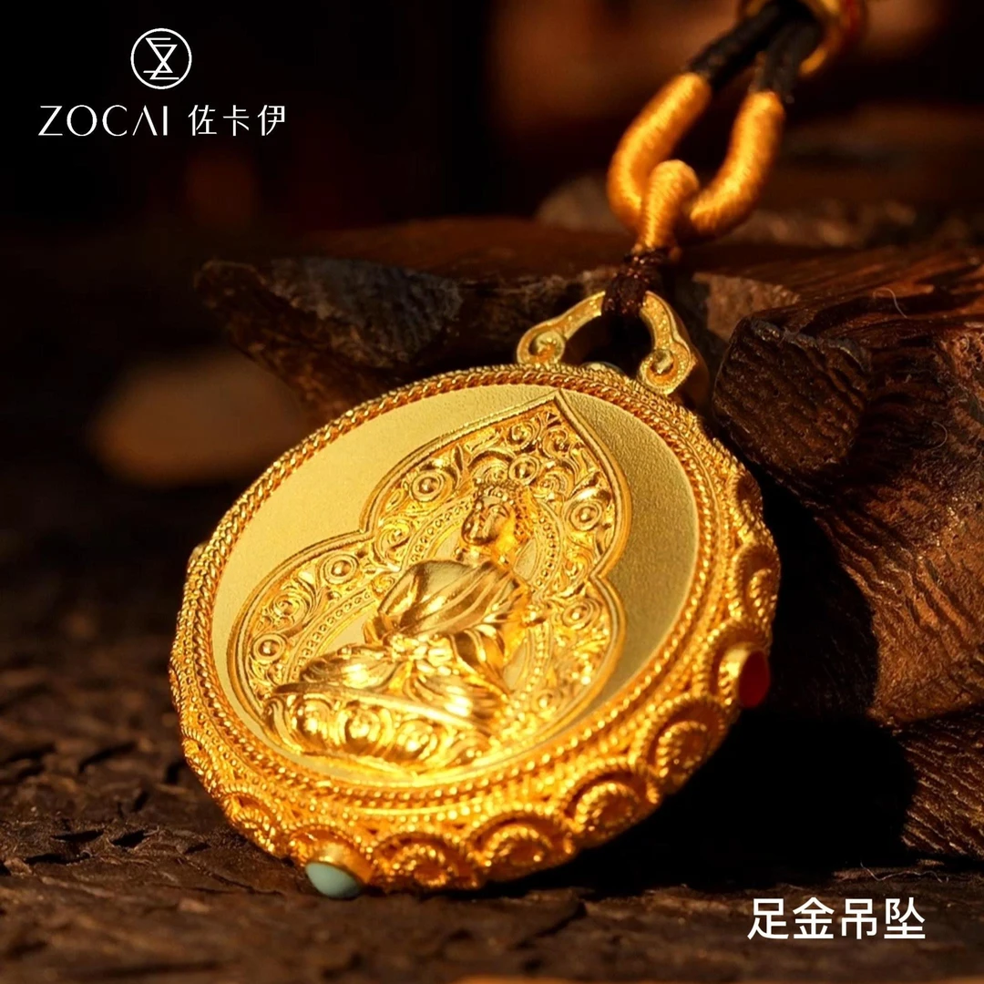 ZOCAI/佐卡伊【传世之美】古法黄金花丝珐琅吊坠阿弥陀佛项坠