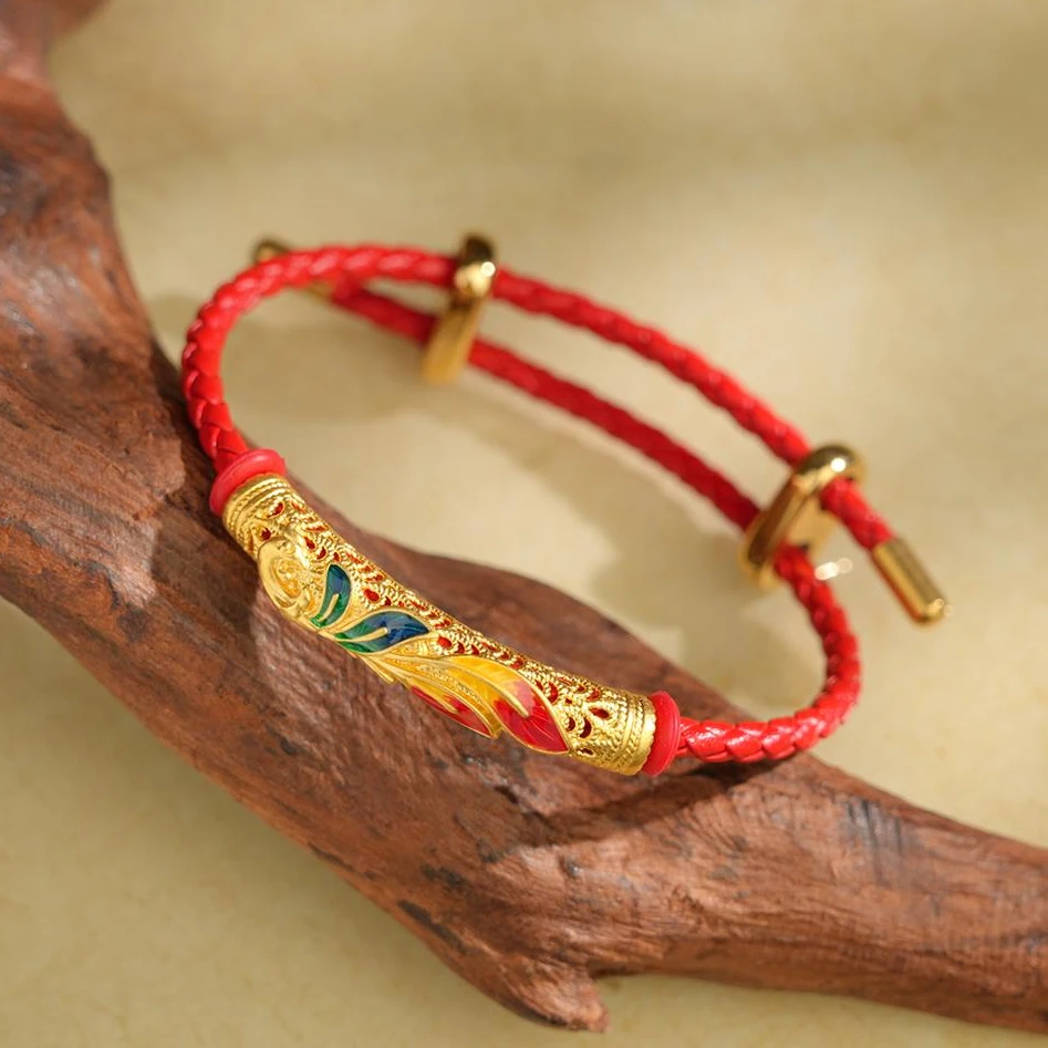 ZOCAI/佐卡伊【传世之美】黄金足金花丝珐琅彩凤凰弯管手串/项链