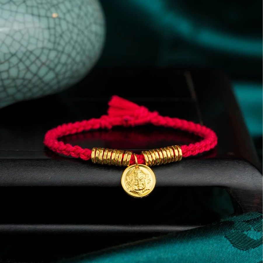 ZOCAI/佐卡伊【传世之美】黄金手链足金999黄财神盘缠红绳手串