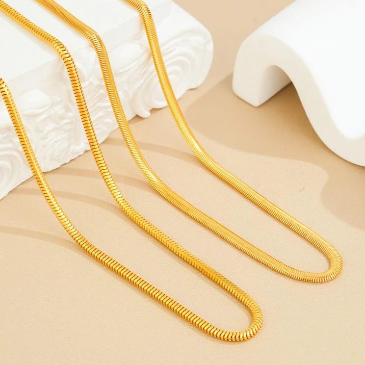 ZOCAI/佐卡伊【传世之美】黄金项链足金999时尚百搭扁蛇骨链素链