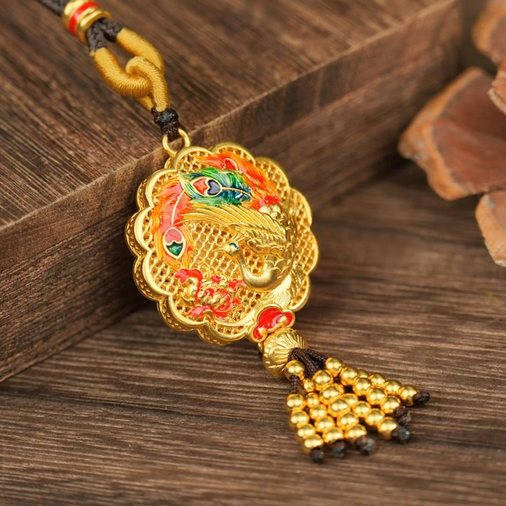 ZOCAI/佐卡伊【传世之美】古法黄金吊坠花丝珐琅彩凤凰吉祥如意牌