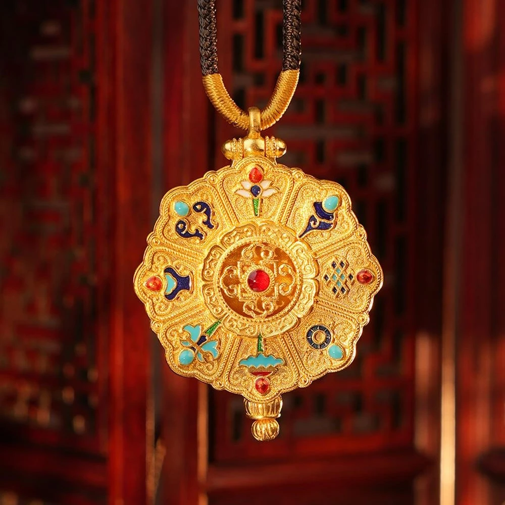 ZOCAI/佐卡伊【传世之美】古法金珐琅吊坠吉祥八宝罗盘吊坠可开合