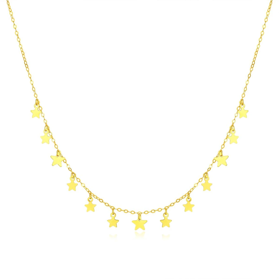 【星星宠粉】黄18K金星月锁骨链项链 星星亮片素金链坠链 C02636
