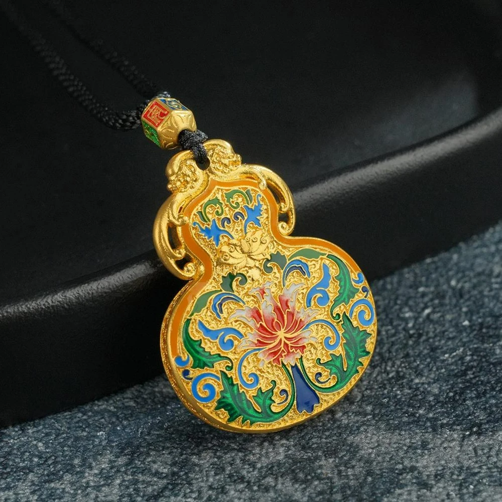 ZOCAI/佐卡伊【传世之美】古法黄金花丝珐琅福禄东海双面足金吊坠