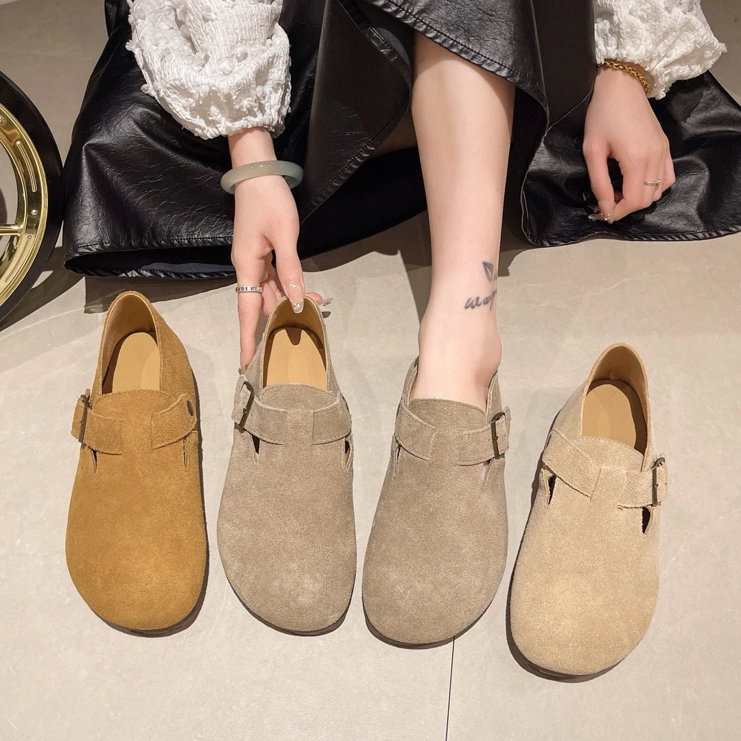 软底博肯鞋秋季乐福单鞋女鞋子2024新款真皮平底百搭复古勃肯鞋
