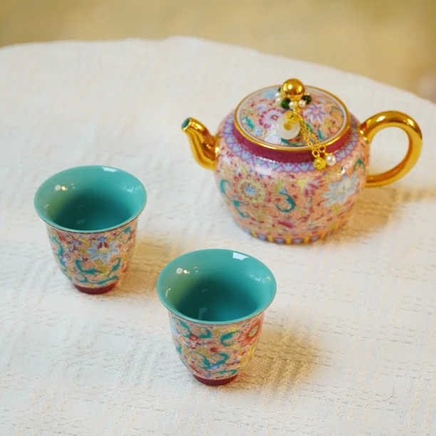 花开盛世·手工珐琅彩陶瓷一壶两杯礼盒套装