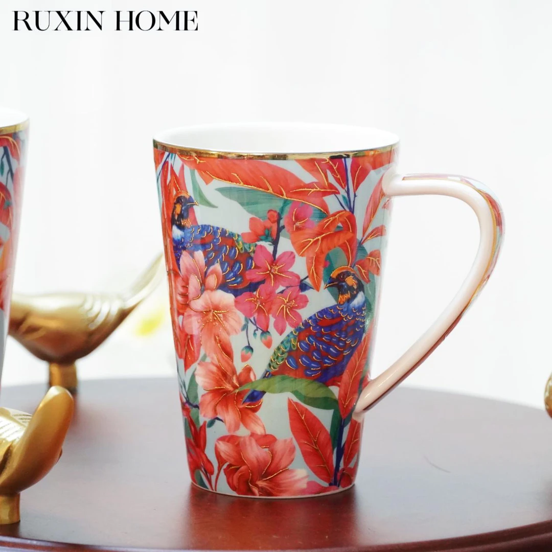 花语雀跃·大容量陶瓷马克杯300ml