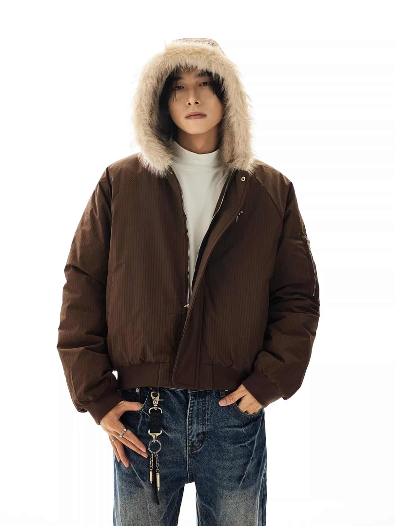 美式复古cleanfit毛领棉服外套男女冬季加厚棉衣重磅男士连帽外套