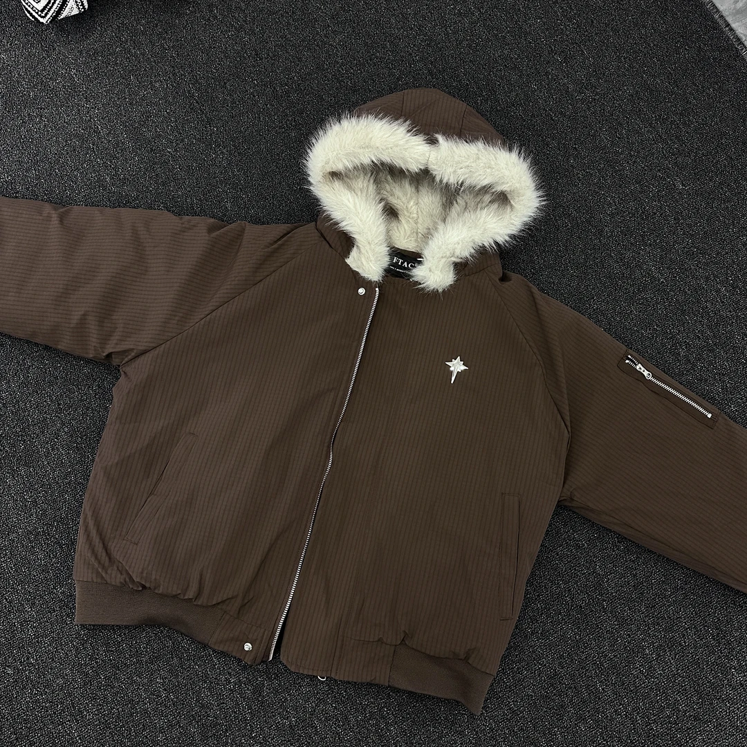 美式潮牌毛领加厚短款棉服外套男女秋冬季重磅cleanfit保暖棉衣潮