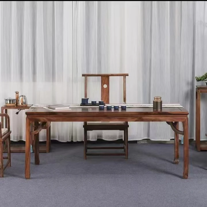 南美胡桃木 新中式茶桌禅意茶艺办公室泡茶桌书法桌(168-80-75)