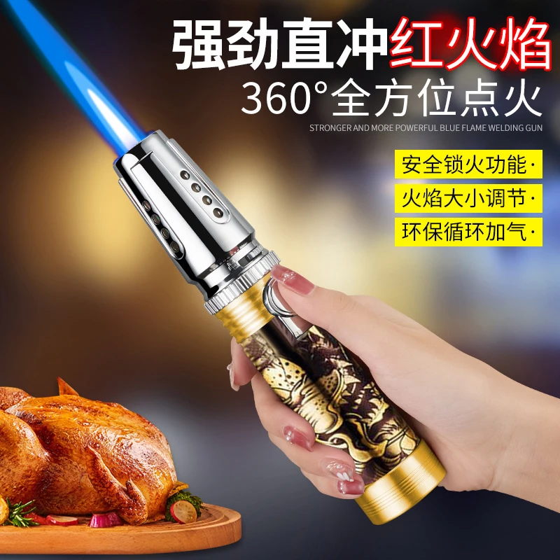 烧烤喷火枪手持烘焙感应点火器迷你点雪茄直冲焊枪打火机防风