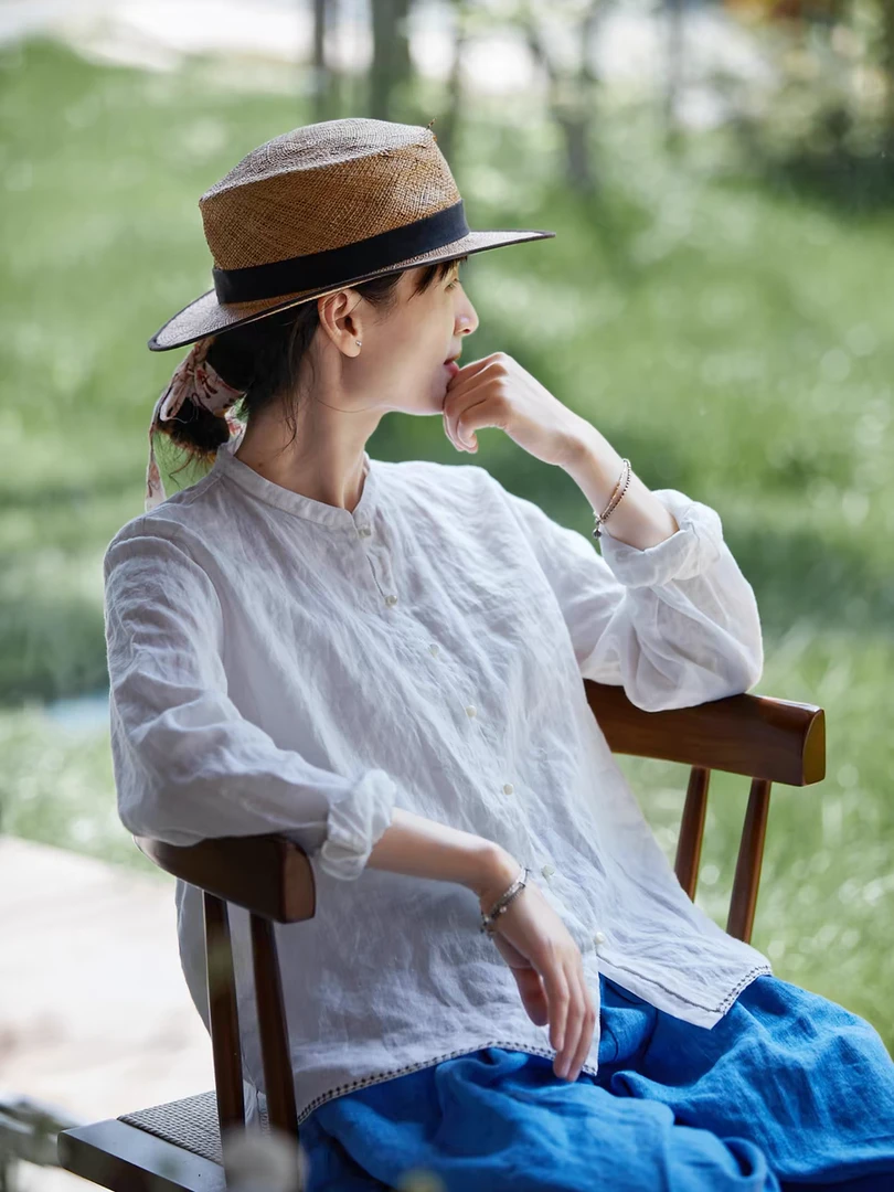 夏季皎白玉72支长纺汉麻细腻透气小立领开门襟新中式衬衫24163