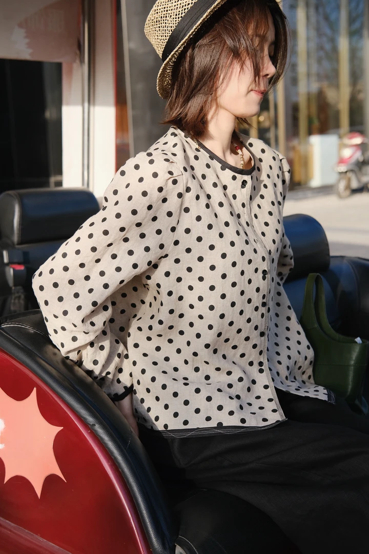 【高配双雨露】夏款进口雨露麻波点48英支纱百搭圆领仙气衬衫24062