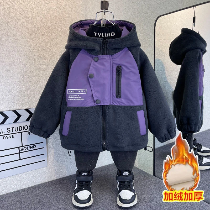 【巴啦甄选】男童加棉加绒奥粒绒棉服冬季加厚外套2023新款棉袄