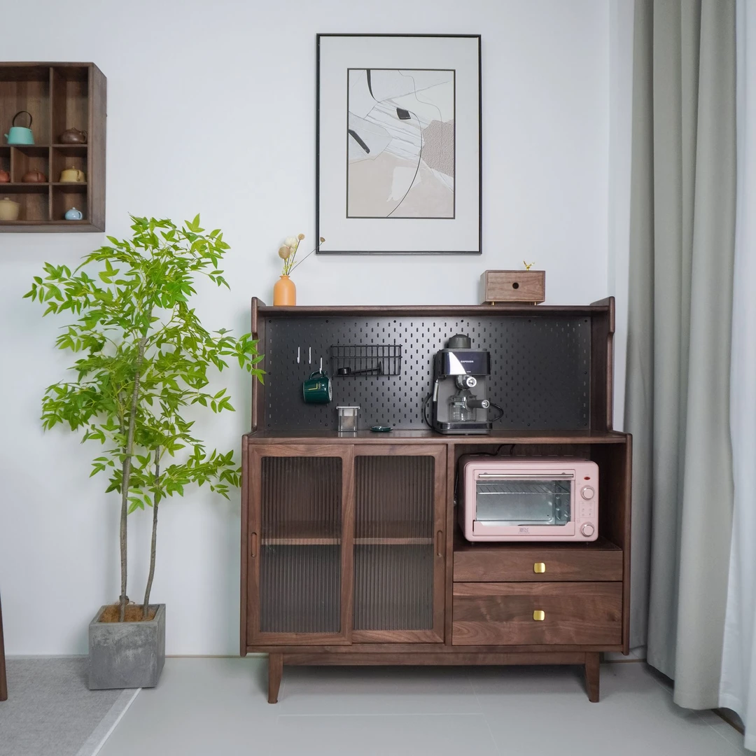 【工厂直销】北美黑胡桃木餐边柜新中式复古客厅简约玄关北欧日式