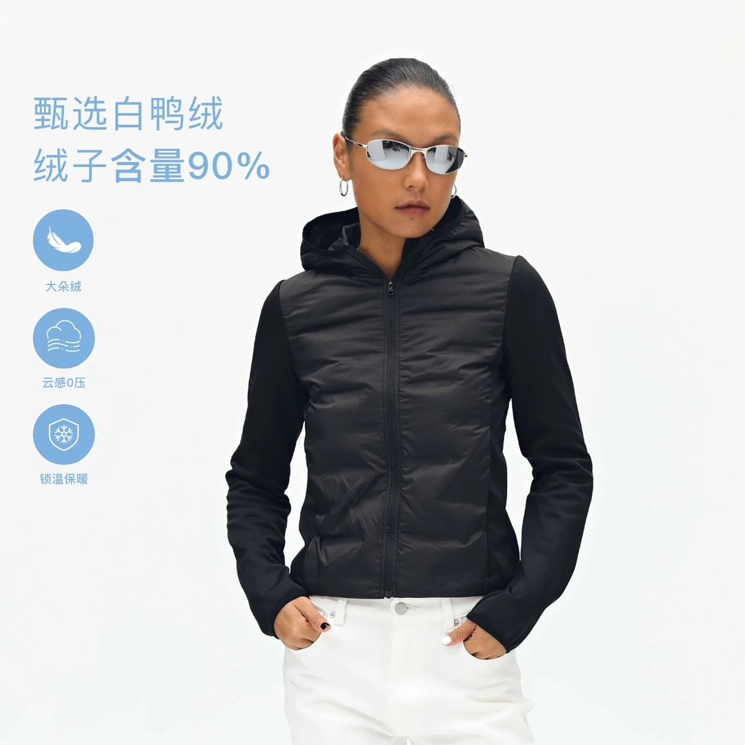 Oneup合身连帽羽绒运动短款白鸭绒时髦穿搭保暖修身秋冬